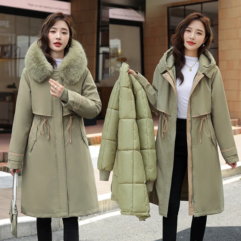 

2023 Removable Liner Long Hooded Parkas Winter Puffer Jacket Women Casual Thick Cotton Padded Coat Women Warm Outwear