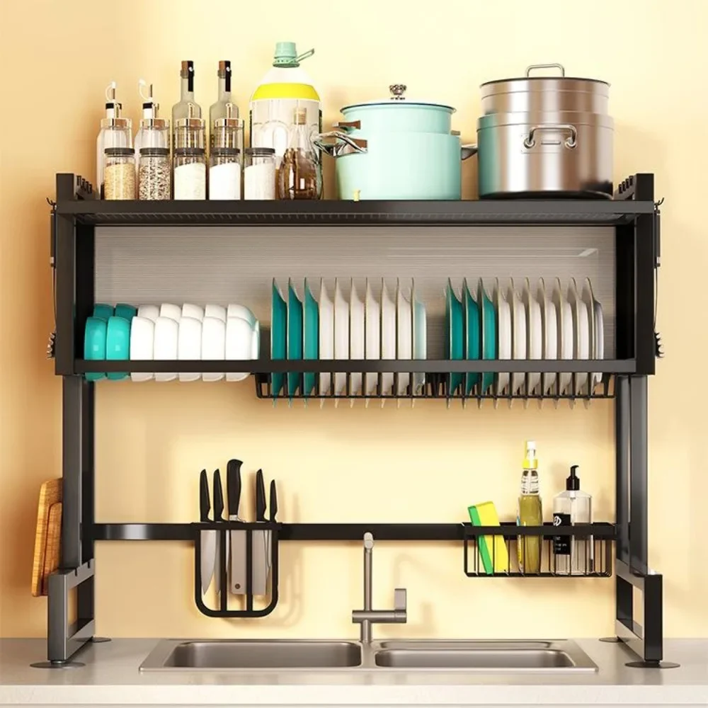 Metal Storage Rack Above Kitchen Sink Cutlery Storage Cabinet Multi Functional Dust-proof Belt Cabinet Door Bowl Tray Drain Rack