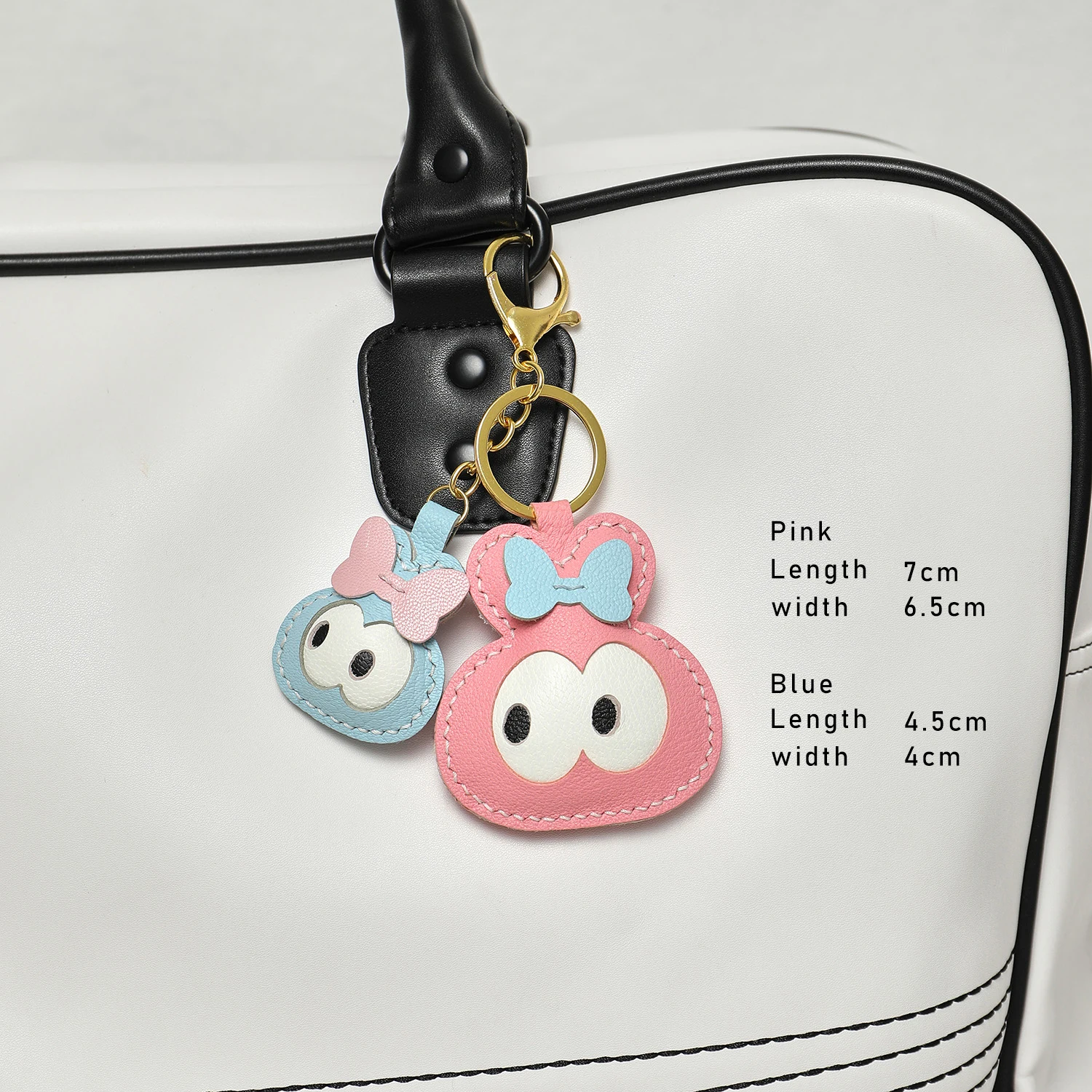 Handcrafted goatskin leather bunny bag charm front view