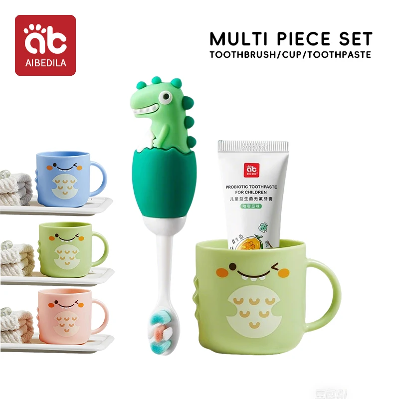 0-13 Years Baby Training Toothbrush with Children Mouthwash Cup Toothpaste Kids Plastic Gargle Cup Bathroom Cartoon Tumbler
