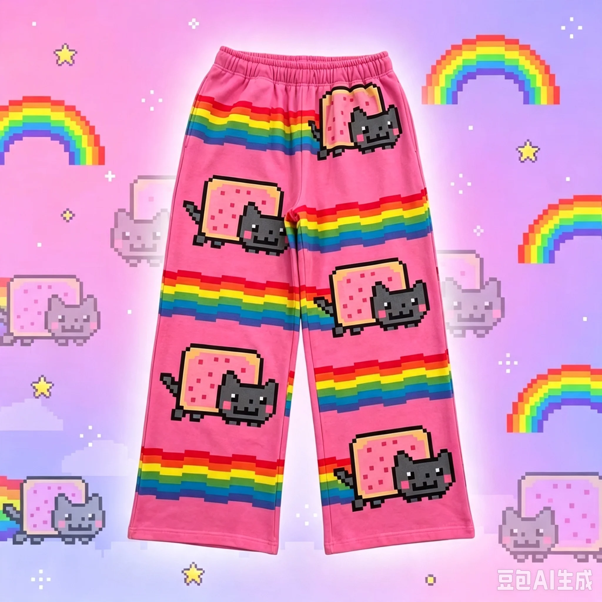 Rainbow Striped Harajuku Sweet Style Cartoon Loose Pants