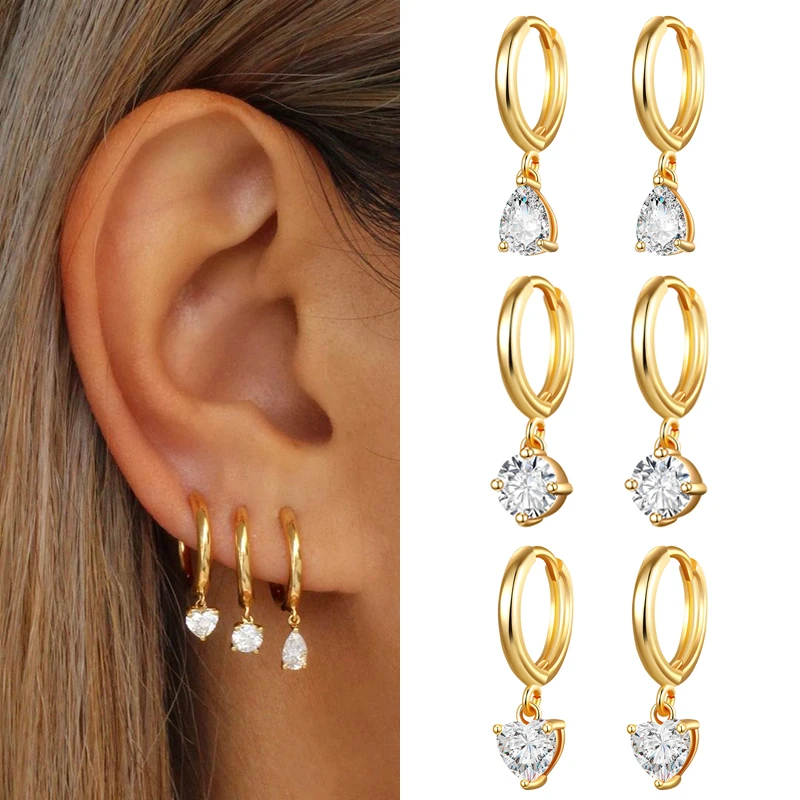 Fashion Crystal Gold Silver Plated Drop Earrings For Women Punk Cubic Zirconia Wedding Female Jewelry Girl Friendship Gifts drop earrings,dangle earrings,silver jewelry,crystal earrings