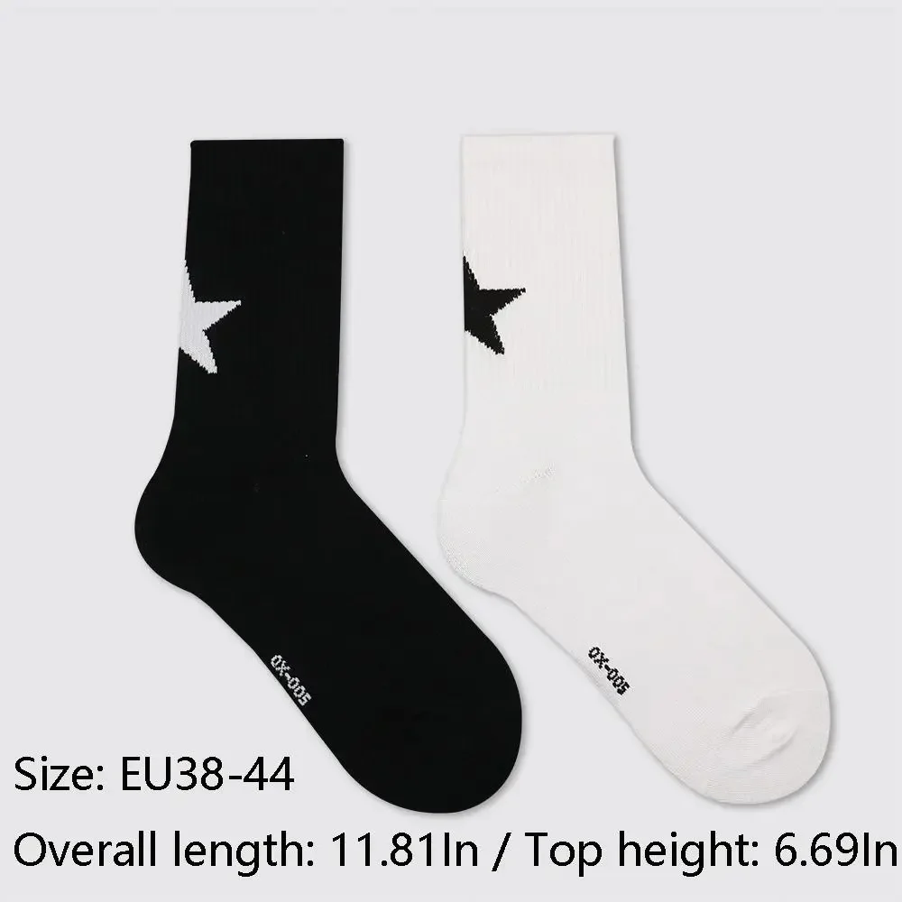 White Black Pentagram Socks for Men Women Autumn Winter Fashion Simple Sporty Style Gothic Harajuku Cotton Star Y2K Stockings