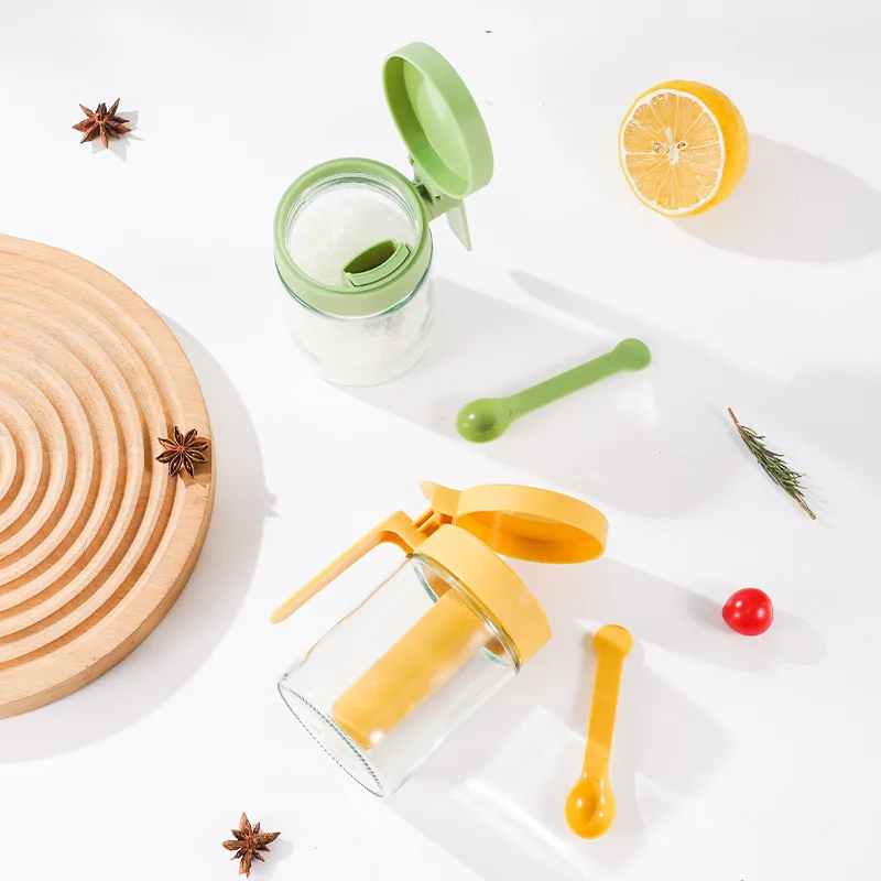 Kitchen Moisture-Proof Seasoning Jar Glass Salt Container Spice Bottle With Spoon Separation Household Seasoning Can