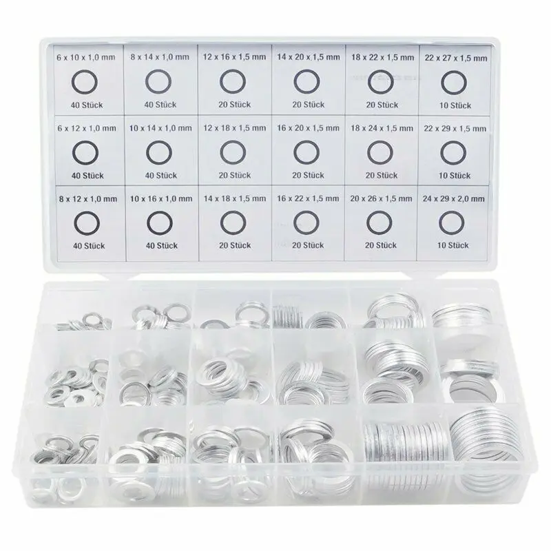 450pcs Universal Aluminum Seal Gasket O-Ring Set Muti-function O-Ring Set 6/8/10/12/14/16/18/20/22/24mm For Cars
