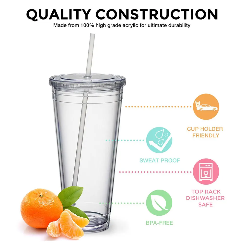 Description Picture 2 of item350/450/650ml Clear Tumbler With Straw Reusable Transparent Double-layer Water Bottle For Coffee Milk DIY Smoothie Cup Drinkware