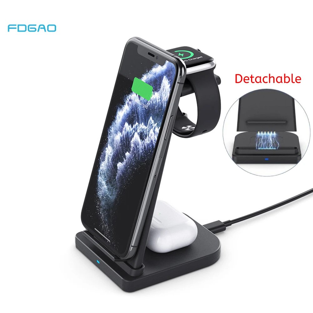 FDGAO Qi 15W Fast 3 In 1 Wireless Charger Station Dock Stand For iPhone 14 13 12 11 XS XR X 8