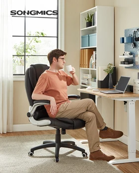SONGMICS Office Swivel Chair with 76 cm High Back Large Seat and Flip-Up Armrest Computer Desk Executive Chair