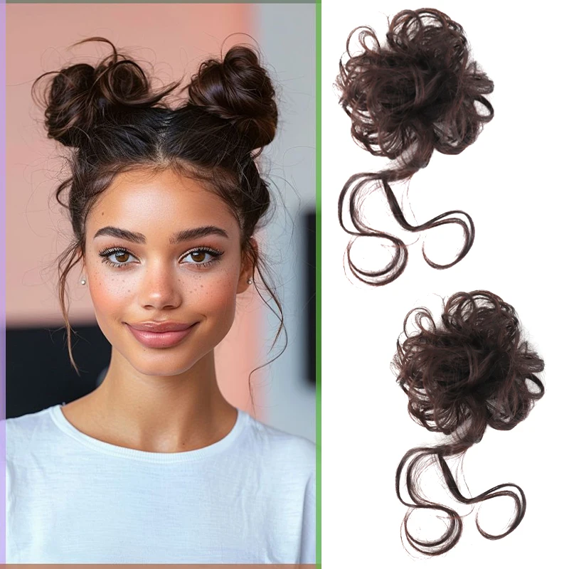 LUPU 2Pcs Messy Bun Hair Piece Tousled Updo with Tendrils Hair Bun Extensions Wavy Curly Hair for Women