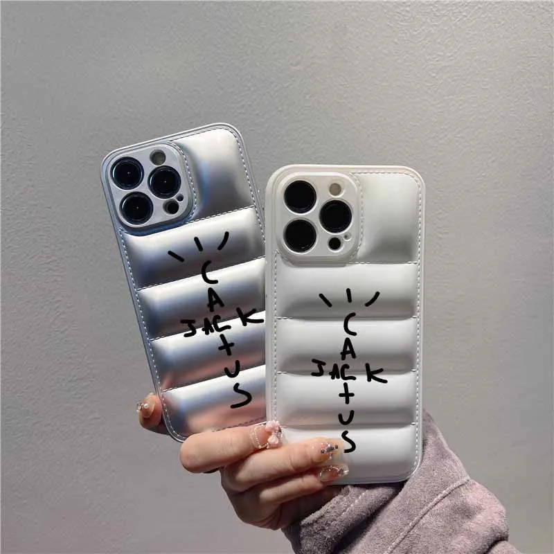 Luxury Puffer Cactusjack Hip Hop Soft Phone Case with High-Collar Down Jacket Design