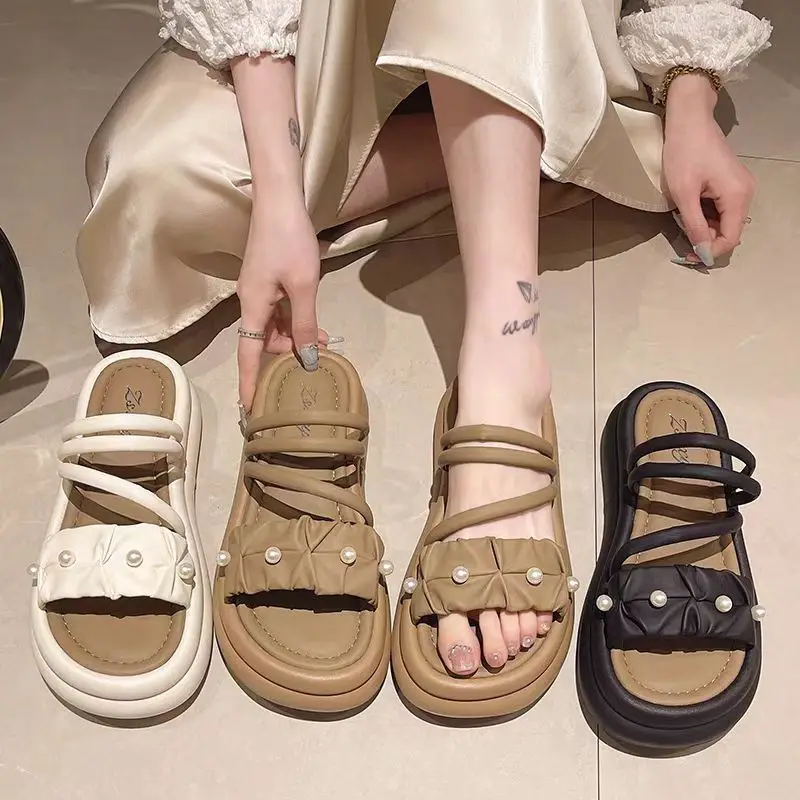 Women's Sandals 2024 New Summer Outdoor Wear Thick Bottom Versatile Slippers Casual Fashion Soft Bottom Two-Way Slip-On Slippers - 5