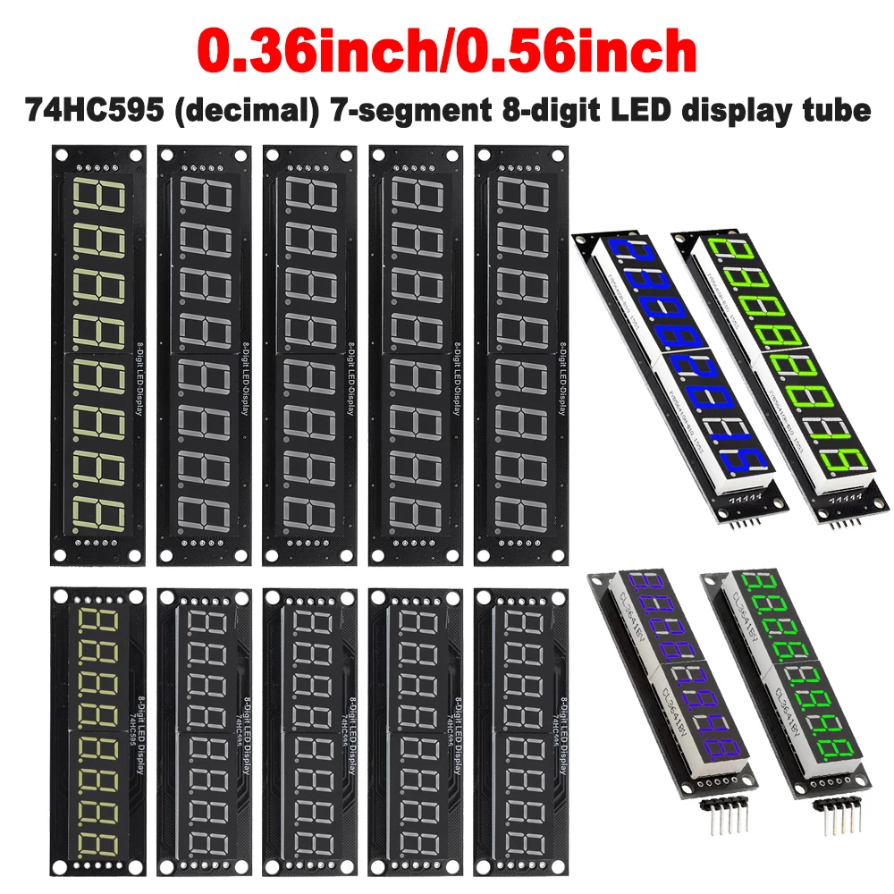 0.36 Inch & 0.56 Inch 6/8 Digit 7-Segment LED Display Module With TM1637/74HC595 Driver - Red LED, 5V