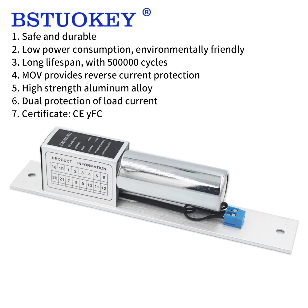 

2 Wires DC12V Electric Drop Bolt Lock Magnetic Output Mortise Deadbolt Fail Safe Electronic Door Lock U Bracket for Glass Door