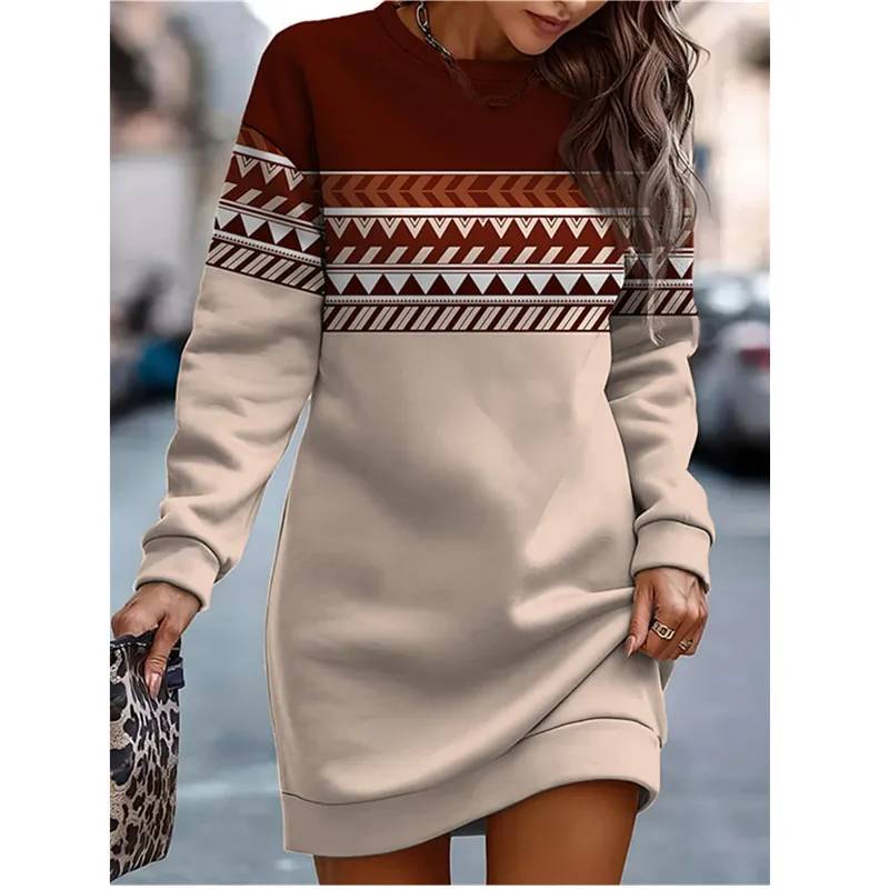 

2023 New Autumn Winter Long Sleeve O-Neck Dress Big Size 5XL Fashion Ethnic Element Patchwork Mini Dress Vestidos De Mujer