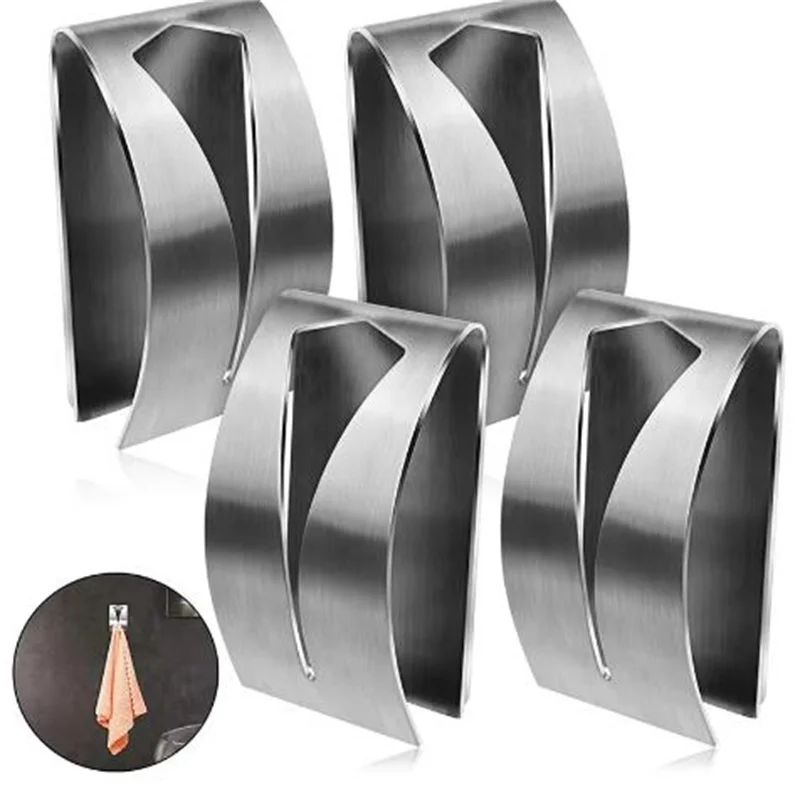 1/2pcs Stainless Steel Towel Holder Hook Self Adhesive Clip Bathroom Cloth Hanger Household Wall Mounted Towel Rack Storage towel rack towel hooks towel holder bathroom hooks