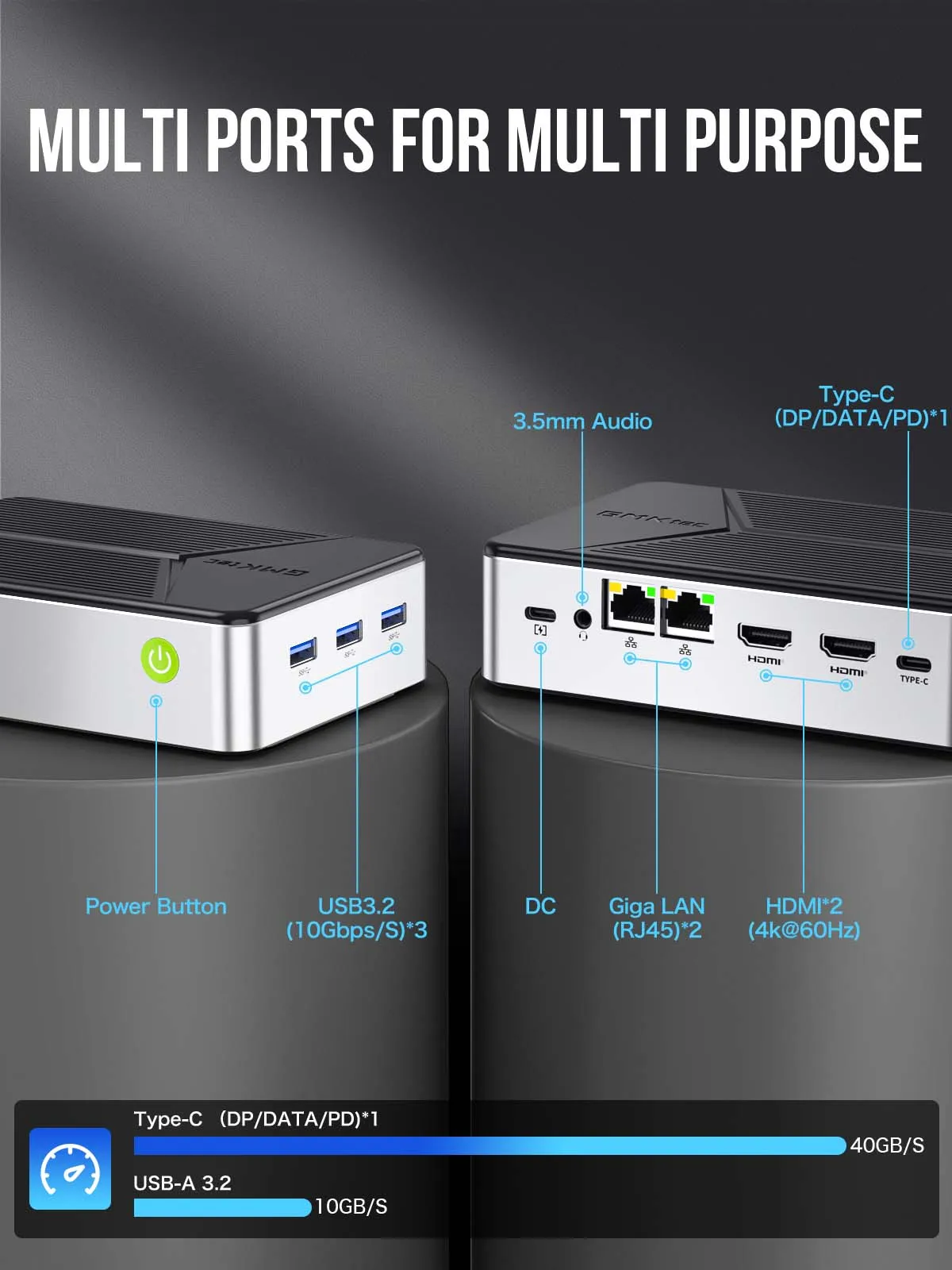 GMKtec G9 4 Bay Mini PC Intel N150 LPDDR5 12GB 64GB eMMC Linux SSD NVMe*4 Win11 Pro WiFi6 BT5.2 Desktop Mass Storage Computer