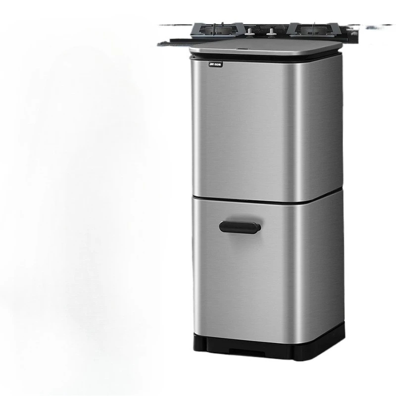 ? 이중층 스테인리스 주방 쓰레기통, 뚜껑이 있는 굽히지 않는 쓰레기통, 대용량 쓰레기통, 쉽게 청소할 수 있는 종이 타월 홀더