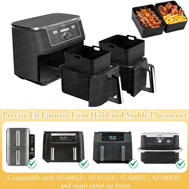 Silicone Air Fryer Liners for Ninja Foodi AF451 AF400 SL400 Reusable Baking Trays for Dual Zone 8.5-9.5L Airfryer Accessories 3