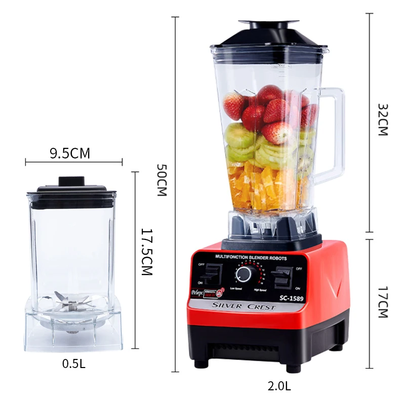 4500W High Power Smoothie Blender BPA Free 2.0L and 0.5L Dual Jar High Performance Kitchen Mixer Juicer food blender,commercial blender