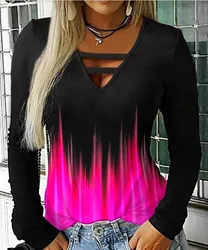 Camiseta de manga comprida impressa nova primavera e verão 2022 feminino