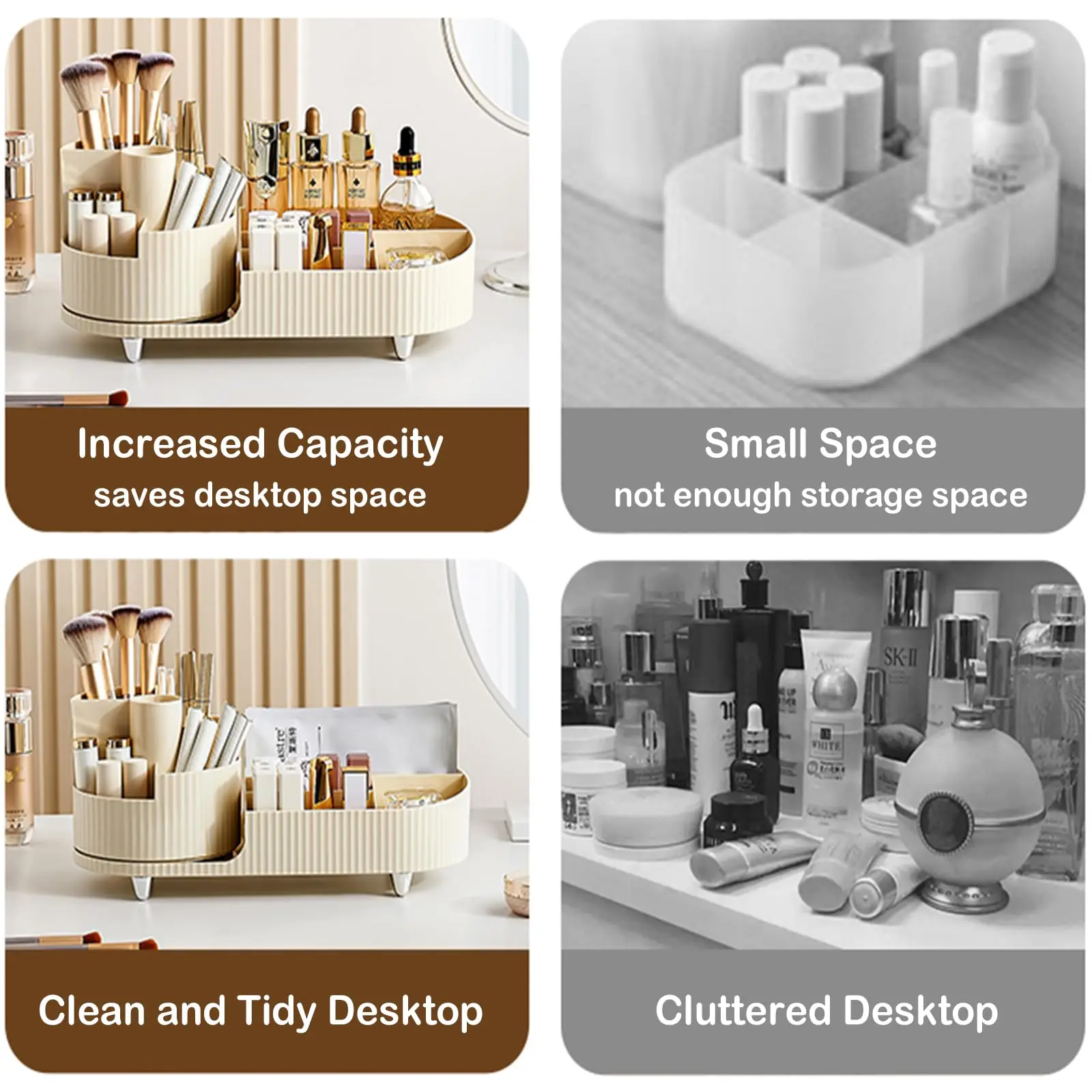 360 Rotating Makeup Organizer for Vanity with Brush Holder,  Large Spinning Cosmetic Storage Box For Countertop Bathroom Dresser 6