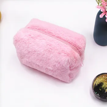 Fluffy Plush Makeup Bag – Cute Travel Cosmetic Pouch