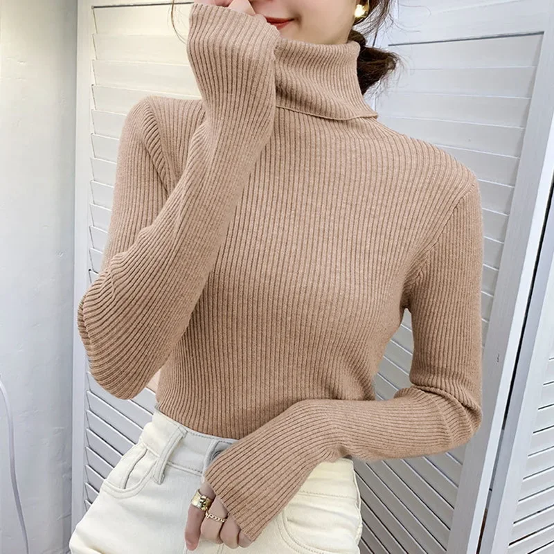Fashionable Autumn Winter Women's Turtleneck Sweater with Long Sleeves and Cashmere Blend Ribbed Sweaters 3
