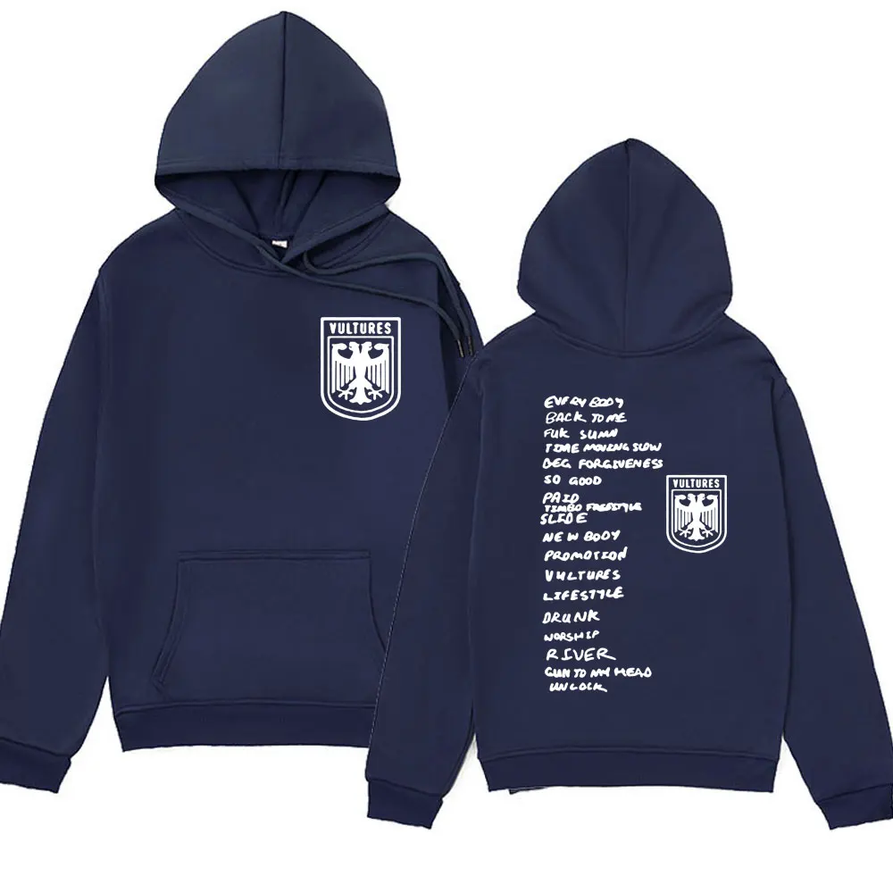 Rapper Kanye West Vultures Graphic Hoodie Men Women Clothes Fashion Hip Hop Hooded Sweatshirts Oversized Long Sleeve Pullover
