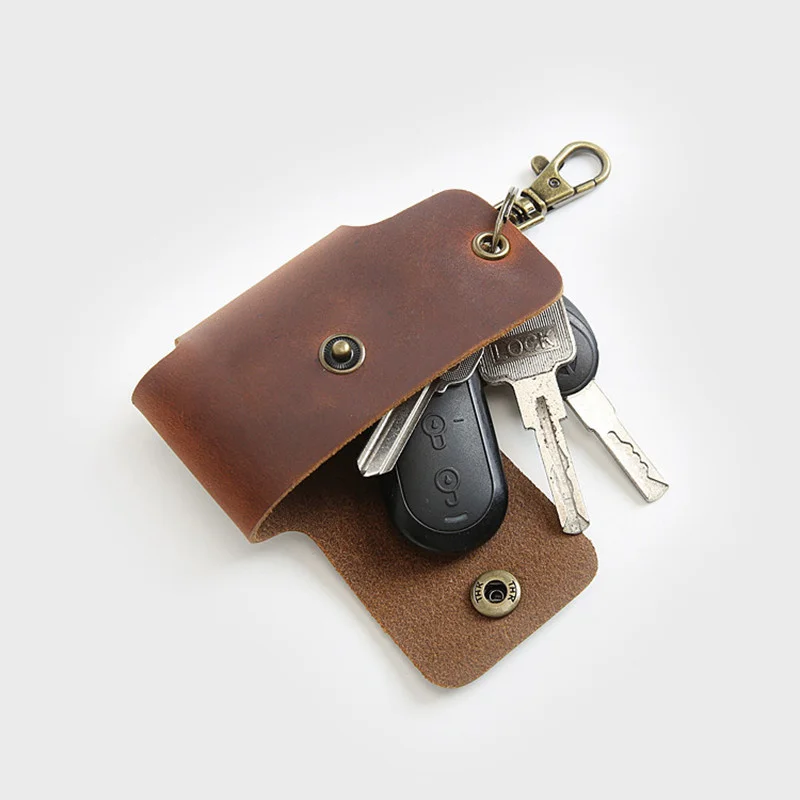 

Genuine Leather Key Wallet For Men Male Vintage Crazy Horse Cowhide Small Car Holder Bag Case Pouch Organizer Housekeeper