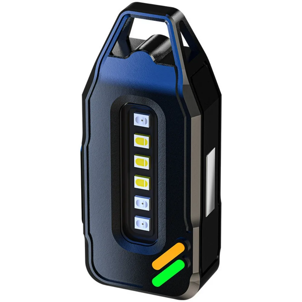 키체인 라이트 USB 충전식 야외 다기능 자기 빨간색 파란색 경고 미니 LED 손전등 소형 비상 토치