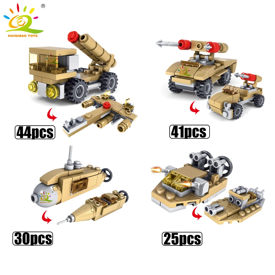 544PCS 16in1 Military Tank Building Blocks Super Vehicle Plane Truck Car Ship Army Bricks Educational Toys For Children