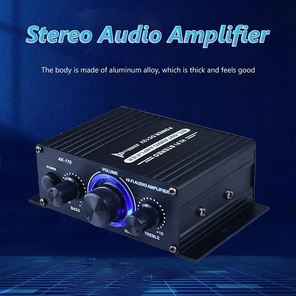 AK-170 미니 하이파이 오디오 파워 앰프, 200W + 200W, 2-CH 듀얼 채널, RCA 입력