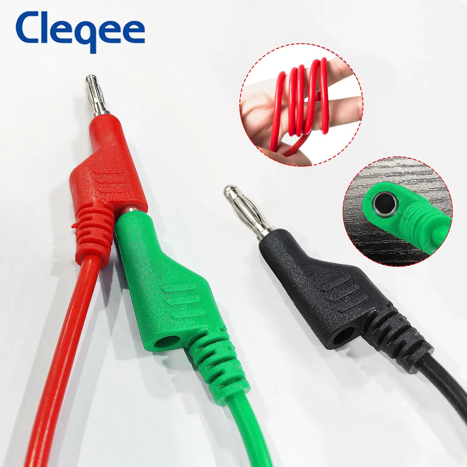 Cleqee P1036 5PCS 4mm Copper Banana Plug to Banana Plug Multimeter Test  Leads Soft PVC Cable 100cm Wire 1000V 15A