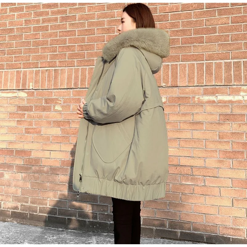 2023 New Autumn Winter Black Down Cotton Clothes for Women Clothing Mid Length Loose Slimming Oversized Cotton Jacket Thickened
