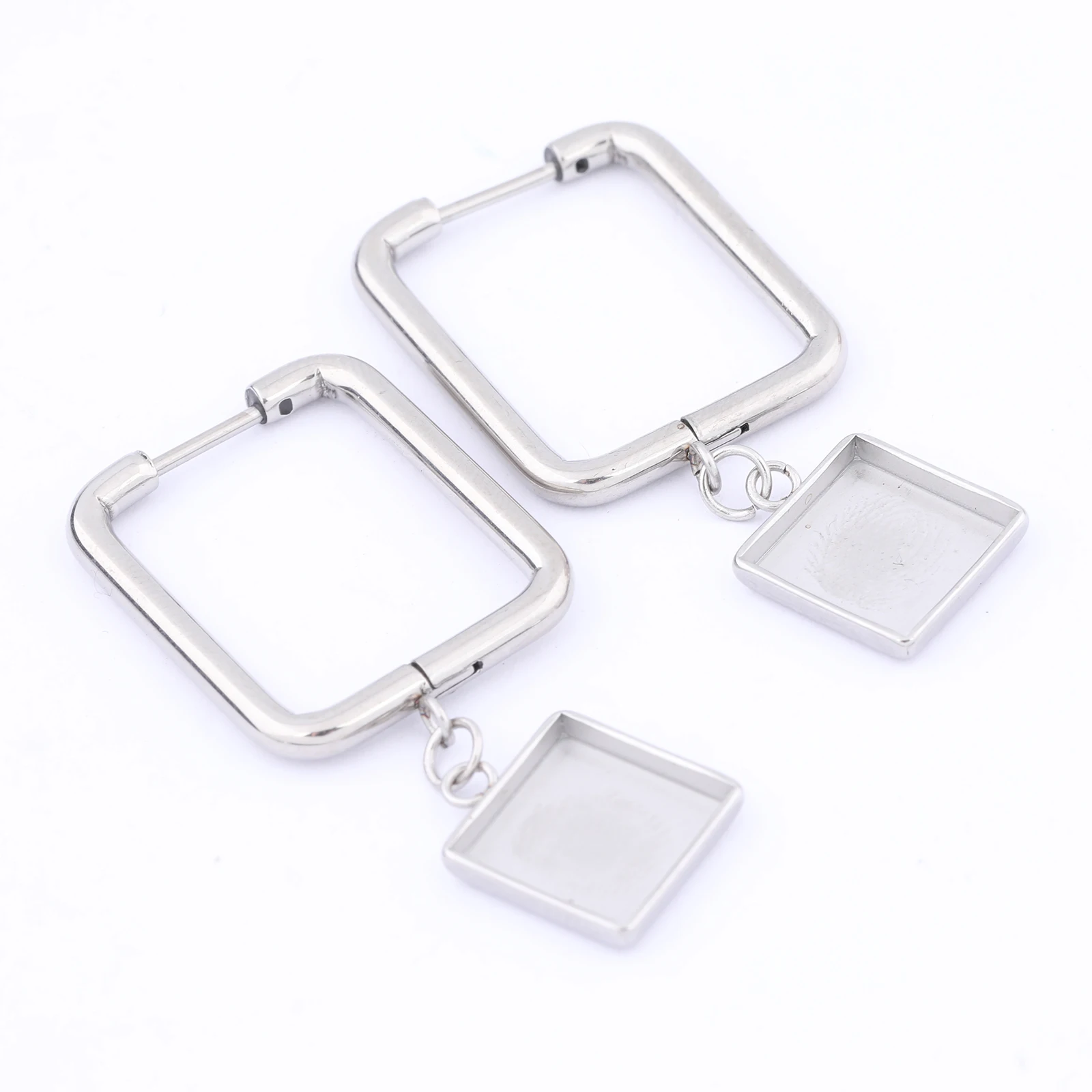 6Pcs Rettangolo Leverback Risultati Dell'Orecchino In Acciaio Inossidabile Misura 10Mm Quadrato Cabochon Base Impostazione Vassoi Gioielli Fai Da Te C