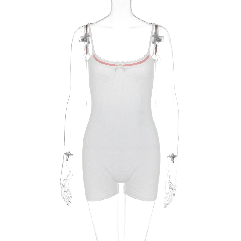 Hugcitar Ruffles Slip V Neck Sleeveless Backless Colorblock Playsuit 2022 Summer Women Bodycon Rave Gym Romper Y2K Overalls_ecoleips.com