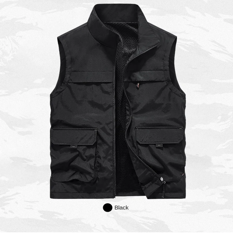 for Fishing Vest Tactical Military Coat Summer Men Denim Male Jackets Sleeveless Jacket Multi-pocket Mesh Monclair Padding MAN