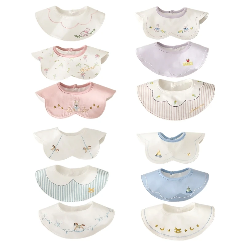 3Pcs Set Japanese Style Infant Toddlers Baby Bibs Cotton Cartoon Embroidery Newborn Burp Cloths Boys Girls Saliva Towel 2