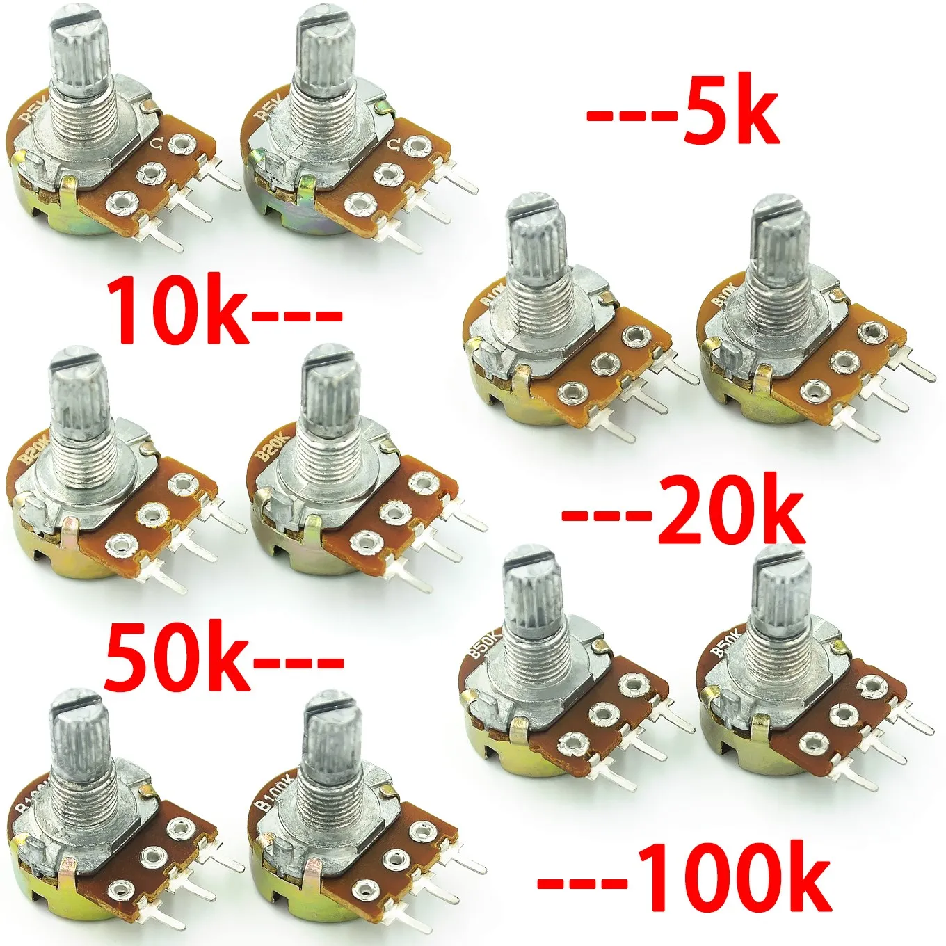 Potentiometer Kit Linear Potentiometer Adjustable Resistor Electronic Components 5pcs WH148 Linear Potentiometer 15mm Shaft Nuts Washers 3pin B1K-B1M