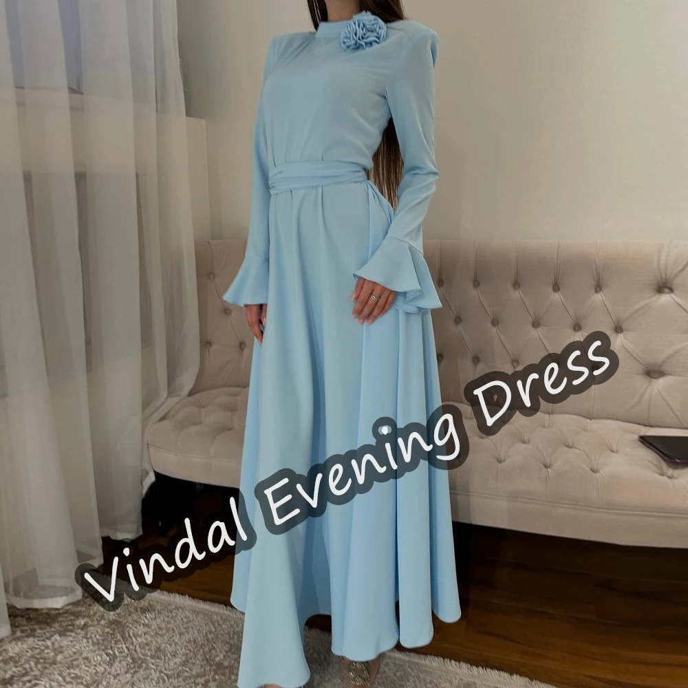 

Vindal Scoop Neckline Evening Dress Ankle Length A-Line Elegant Built-in Bra Chiffon Saudi Arabia Long Sleeves For Woman 2024