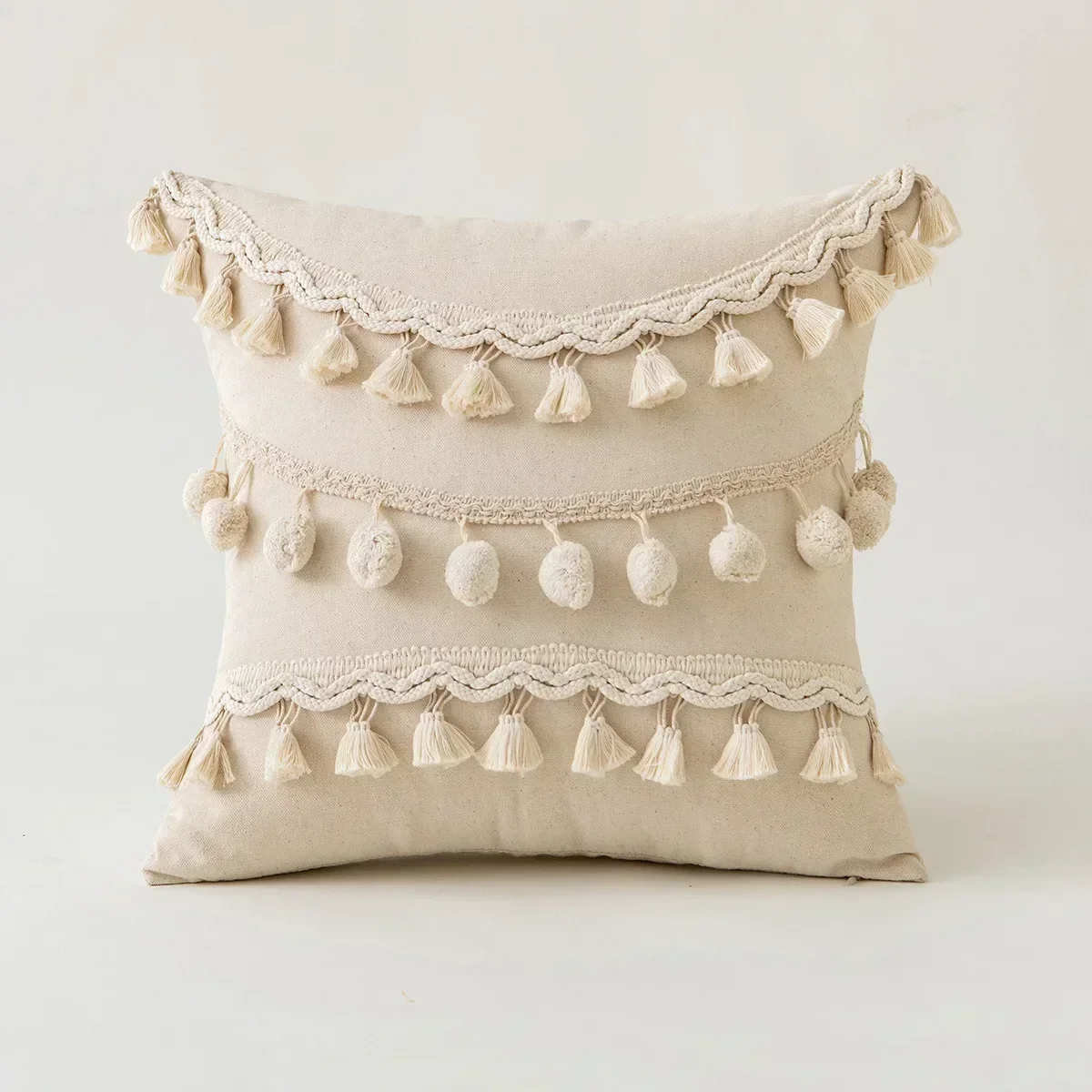 Nordic Simple Pillow Cushion Backrest Pillow Case Lace Fur Ball Tassels American Country Style Middle Eastern Moroccan