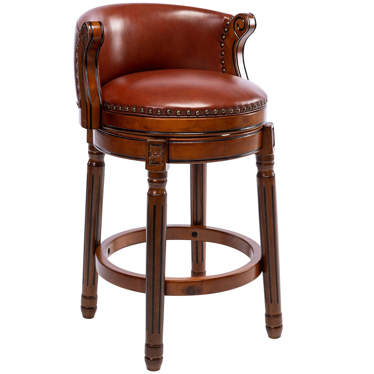 Cow top Leather Wooden Bar Stools, 360 Degree Swivel Bar Chair with Backs,Bar height Counter Height Bar Stools