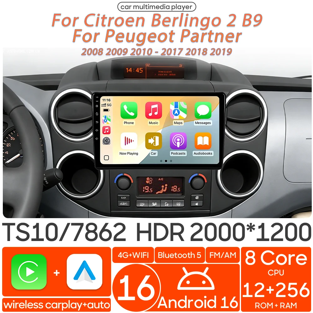 Android 16 para Peugeot Partner Citroen Berlingo 2 B9 2008 - 2019 Reproductor Multimedia para Auto Carplay Radio Auto Video Navegación GPS 1