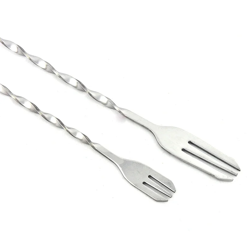1pc 20/26cm fork spoon Double Head Stainless Steel Cocktail Bar Appliances Spiral Shape Coffee Mixing Spoons Stirring Rod