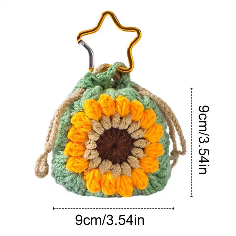 동전 지갑 키 체인 짠 해바라기 열쇠 고리 매력 휴대용 유행 Drawstrings 여성을위한 보호 동전 주머니 남자 여자 십대