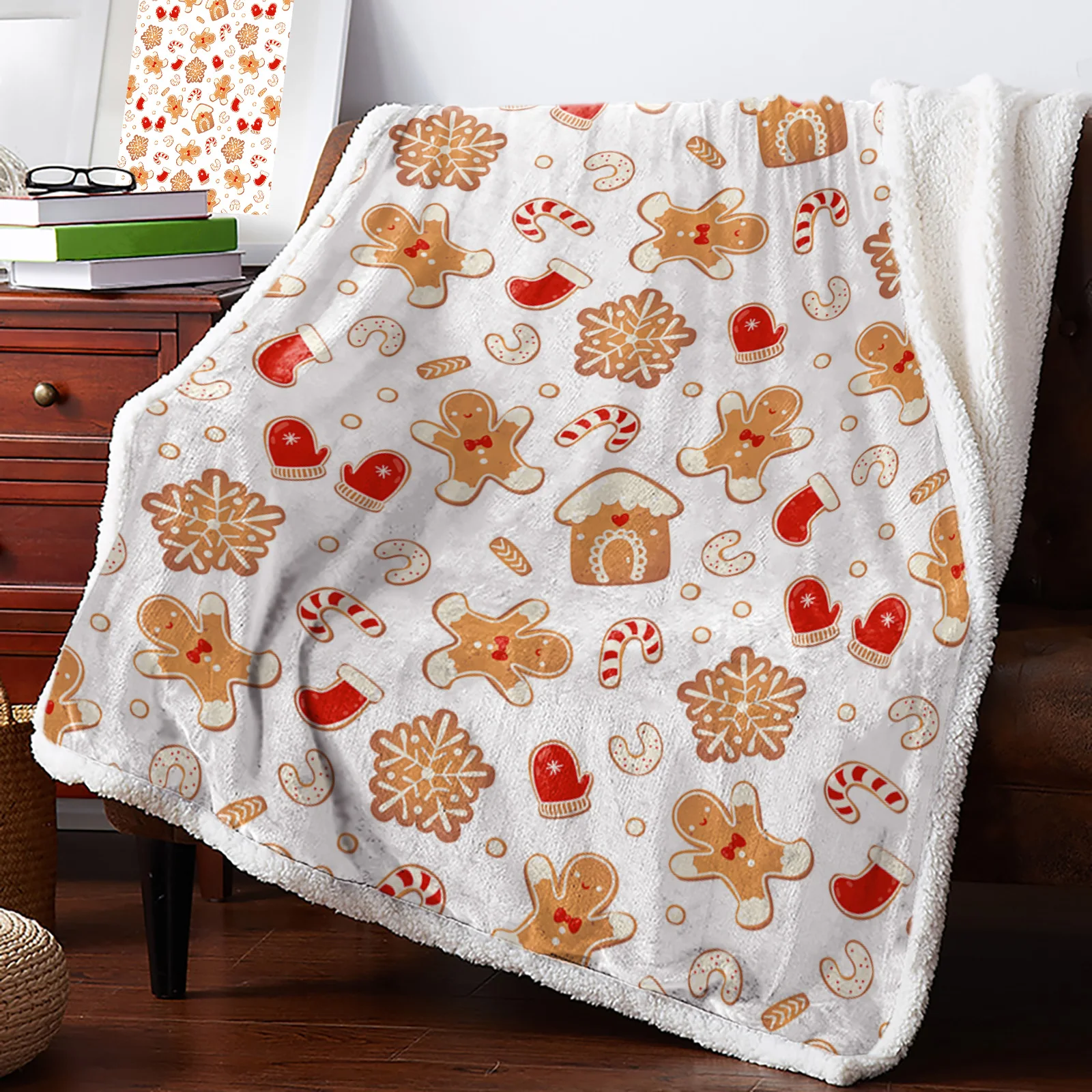 

Christmas Gingerbread Man Cashmere Blanket Winter Warm Soft Throw Blankets for Beds Sofa Wool Blanket Bedspread