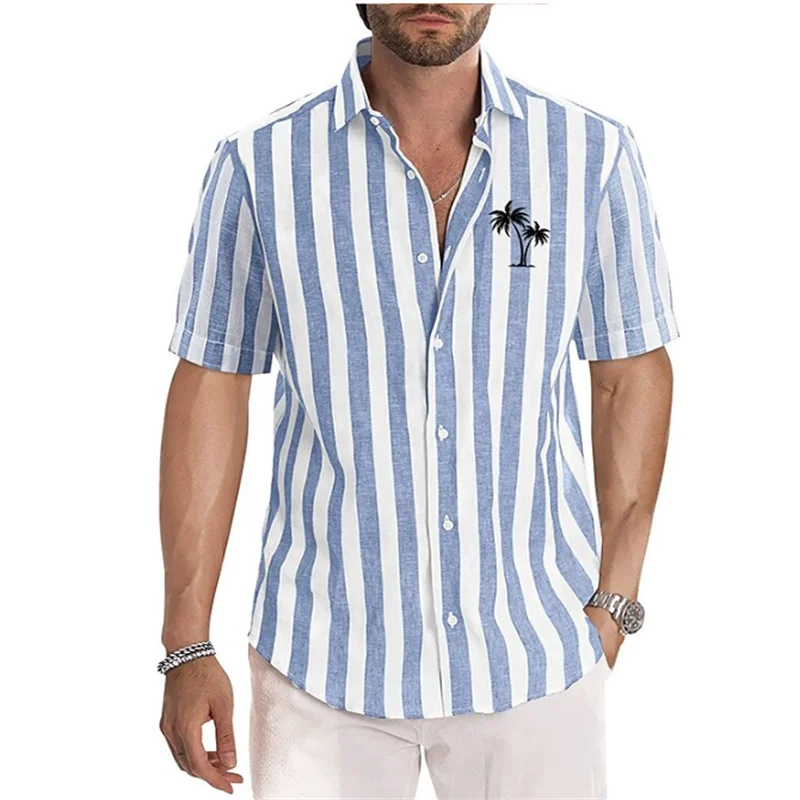 Men's Shirt Coconut Tree Stripe Print Lapel Blue Outdoor Street Short Sleeve Clothing Oversized Fashion Designer Casual Soft shorts sun salt sand coconut tree glitter pocket shorts lake blue in blue size l m s