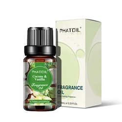 PHATOIL 10ml Luxury Scented Oil Collection - Coconut, Vanilla, Coffee, Black Opium, Angel, La Vie Est Belle, Bubble Gum Aromas for Crafting & Aromatherapy (Coconut  Vanilla)