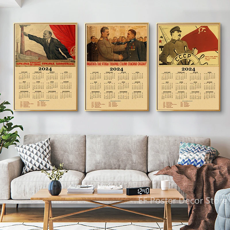 Vintage Art Poster Calendar Celebrity Stalin Marx Lenin USSR CCCP Home Room Decor Painting Kraft Paper Prints Wall Picture