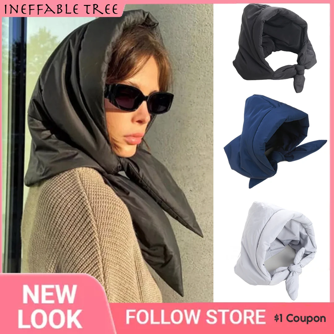 

Y2K Quilted Headscarf Puffer Scarf Triangle Shawl Hood Scarf Puffy Light and Warm Kerchief Winter Puff Neck Scarf-hood Hat Gorra